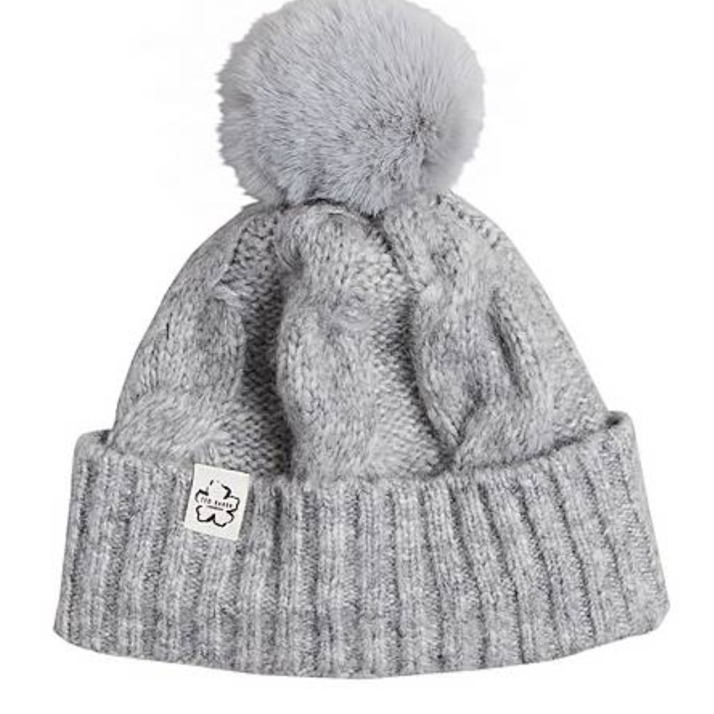 TED BAKER LONDON HANNSS WOOL CABLE KNIT BEANIE WITH FAUX FUR POM ONE SIZE NWOT